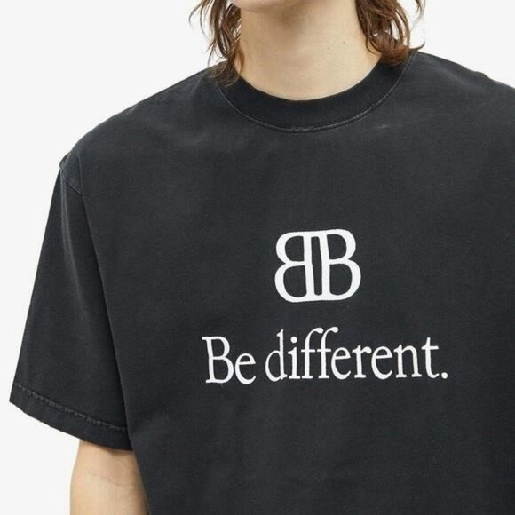 Balenciaga Men’s “Be Different” Logo T-Shirt in Black/White – Size XXL - Picture 6 of 13